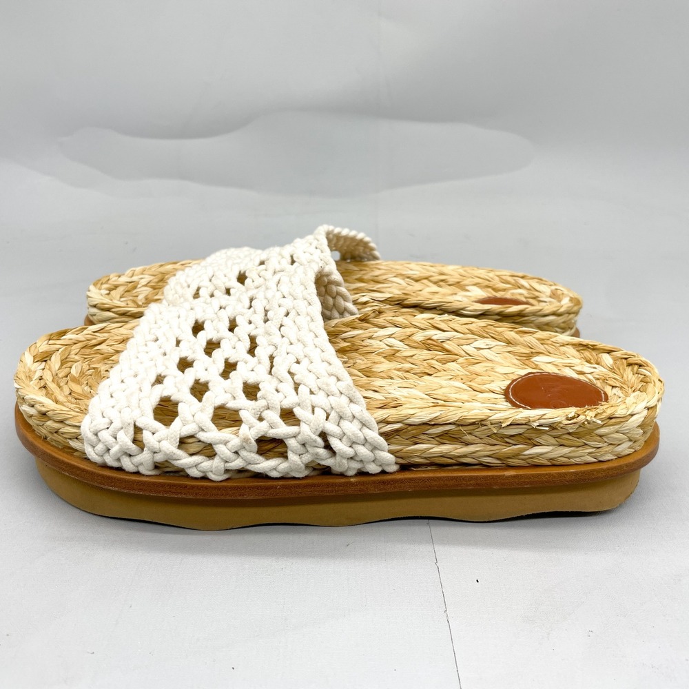 Chloe Wavy Crochet Slides Womens 38 7.5 Woven Raffia Sandals White Boho Coastal - Picture 5 of 11